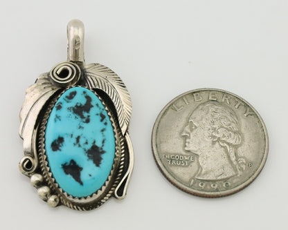Navajo Pendant 925 Silver Sleeping B Turquoise Signed Justin Morris C.80's