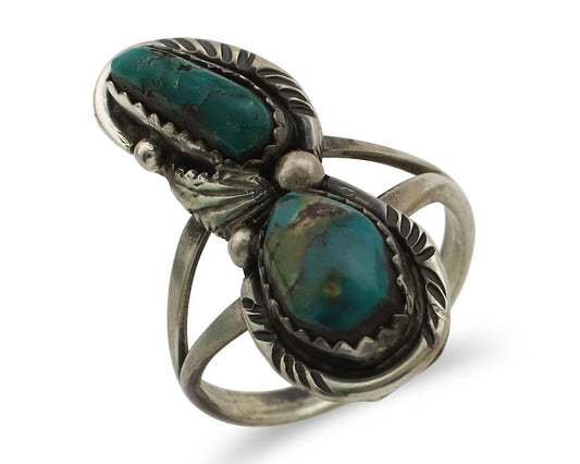 Navajo Ring 925 Silver Natural AAA Blue Turquoise Artist Signed Tom Willeto C80s