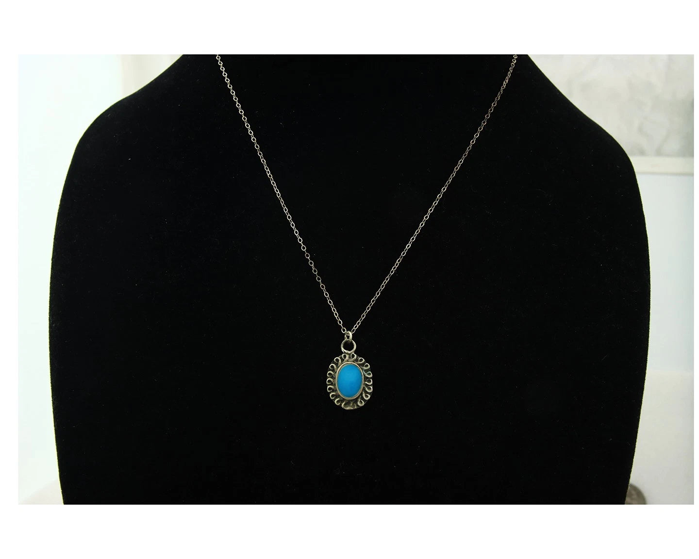 Navajo Necklace Sterling Silver Natural Blue Turquoise Handmade Vintage