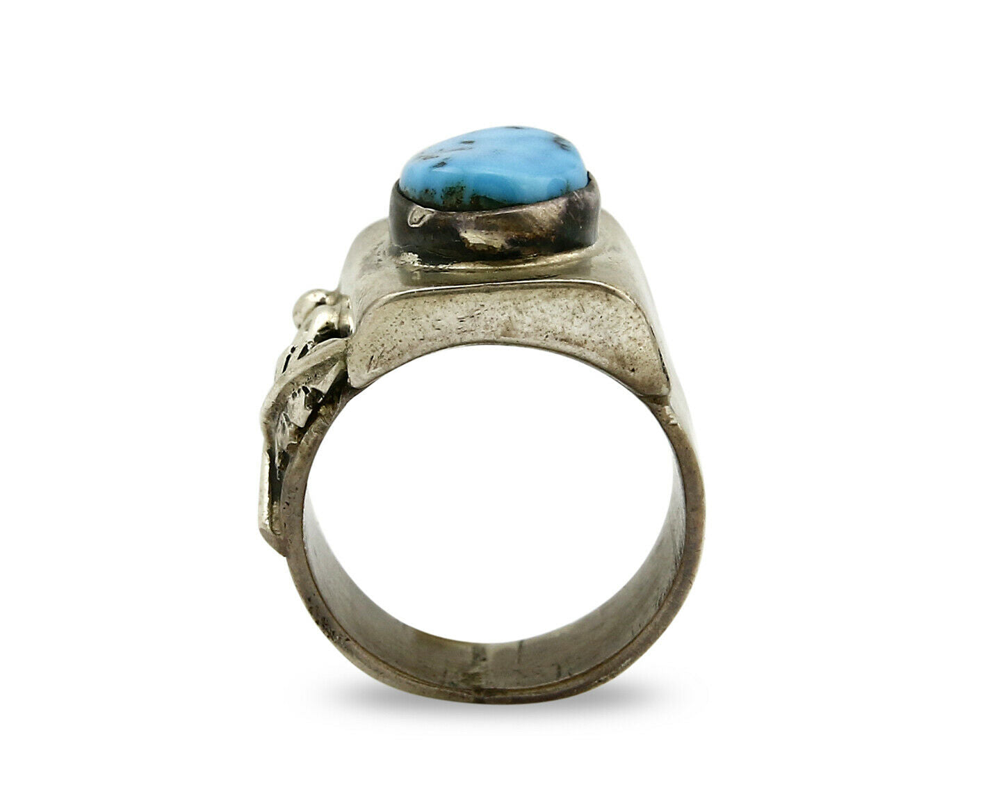 Men's Navajo Ring .925 Silver Natural Kingman Turquoise Handmade C.80's