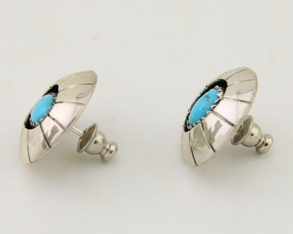 Navajo Shield Earrings 925 Silver Natural Blue Turquoise Artist Signed P C.80s