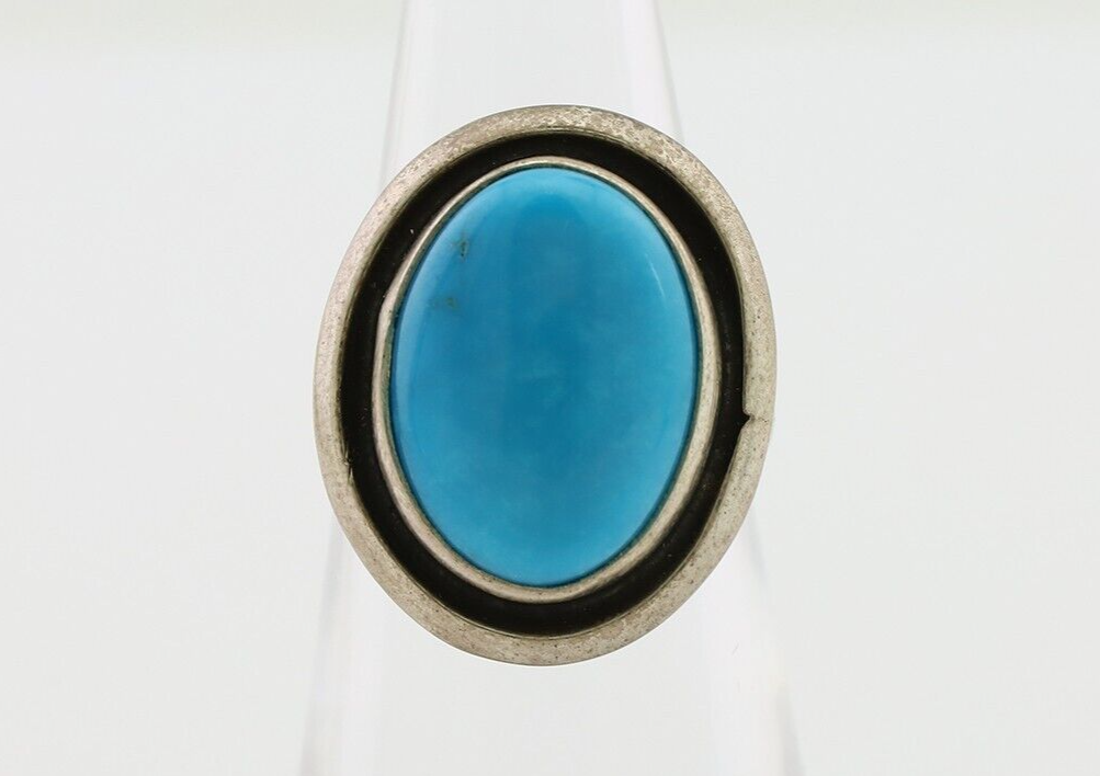 Navajo Handmade Ring 925 Silver Blue Turquoise Native American Artist C.80's
