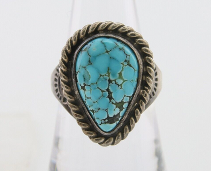 Navajo Ring 925 Silver Natural Spiderweb Turquoise Signed C.80's Size 7.25