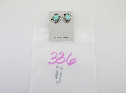 Navajo Earrings 925 Natural Turquoise Native Artist Signed VM C.80's