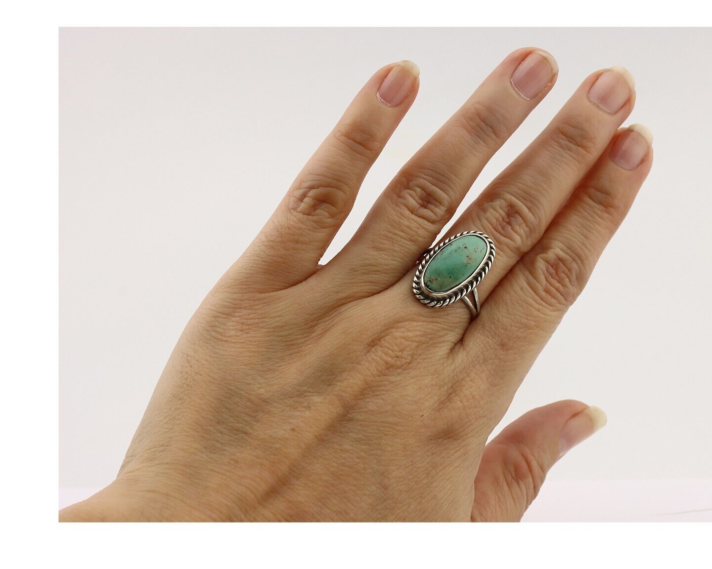 Navajo Ring 925 Silver Kingman Turquoise Artist Signed M Montoya C.80's