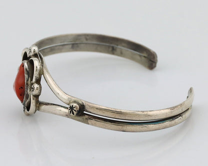 Navajo Bracelet 925 Silver Natural Red Coral Native American Artist C.80's