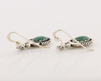 Navajo Dangle Earrings 925 Silver Natural Malachite Native American Artist C.80s