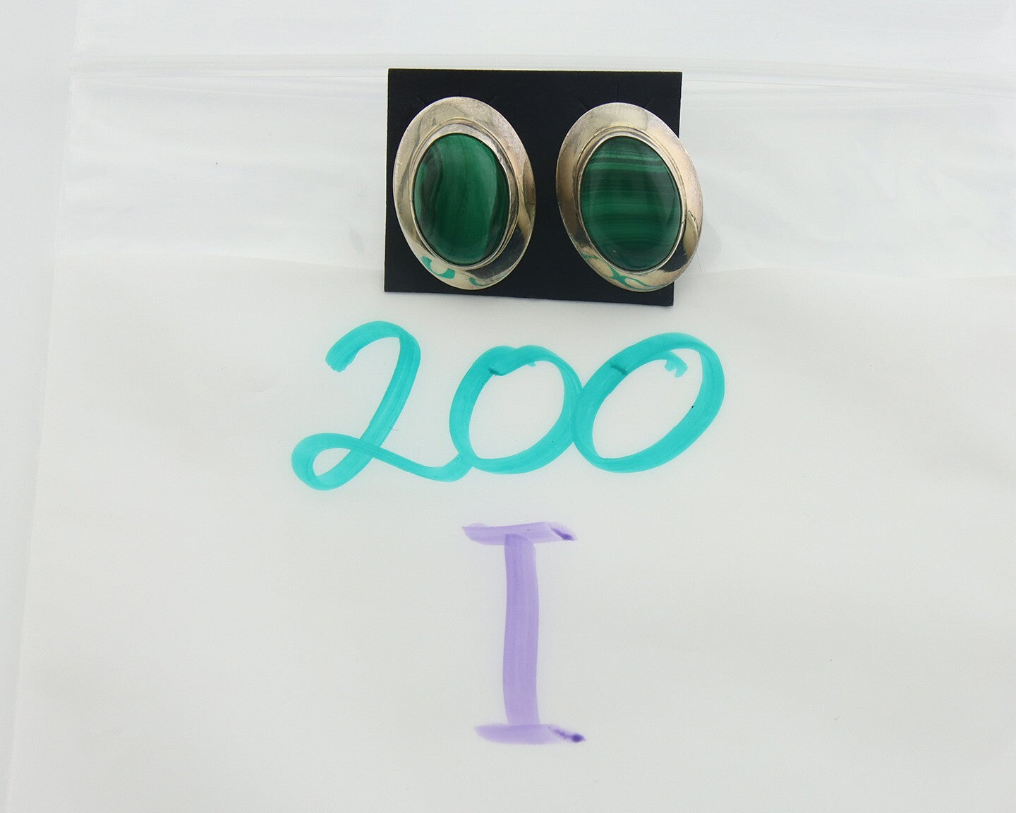 Navajo Earrings 925 Silver Natural Malachite Native American Artist C.80's