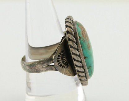 Men Navajo Ring 925 Silver Natural Slab Turquoise Signed Sunset C.80's