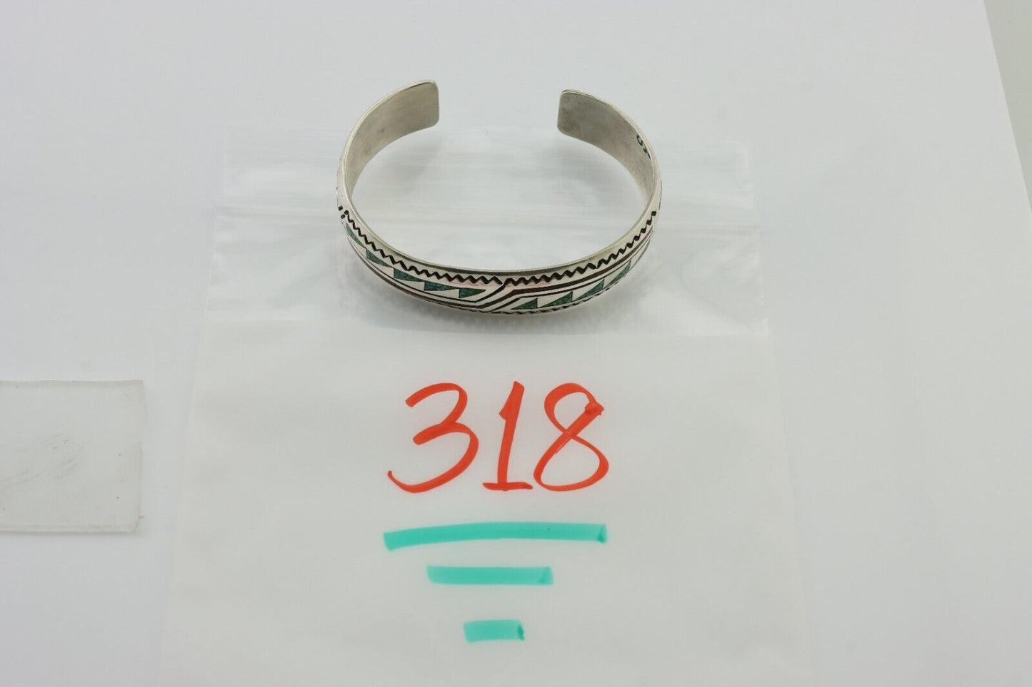 Navajo Inlay Bracelet 925 Silver Turquoise & Coral Signed Stanely Bain C.80's