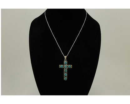 Navajo Cross Pendant 925 Silver Turquoise Artist Signed C Montoya C.80's