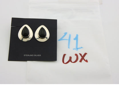Navajo Earrings 925 Silver Handmade Natural Black Onyx Native American C.80's