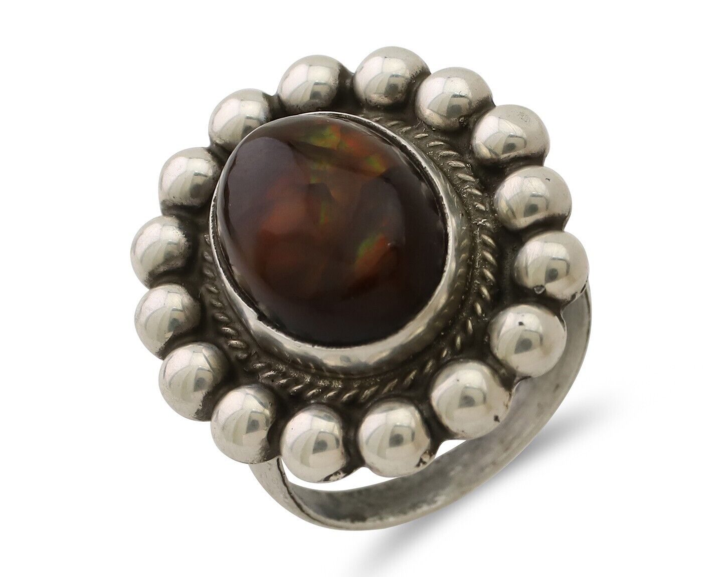 Navajo Handmade Ring 925 Silver Natural Fire Opal Native Artist Size 6.25 C.80's