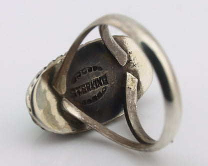 Navajo Ring .925 Silver Natural Kingman Turquoise Native American Signed C.80's