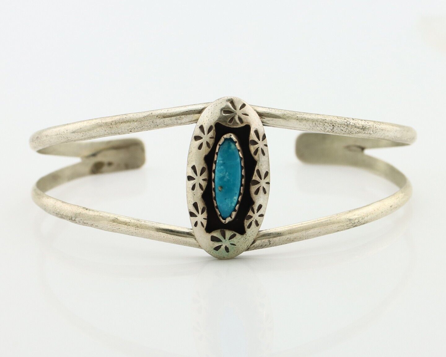 Navajo Bracelet 925 Silver Kingman Turquoise Artist Signed IJC C.80's
