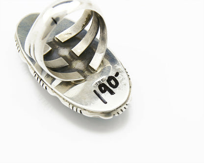 Navajo Museum Quality Handmade .925 Silver Large Natural Blue Turquoise Ring
