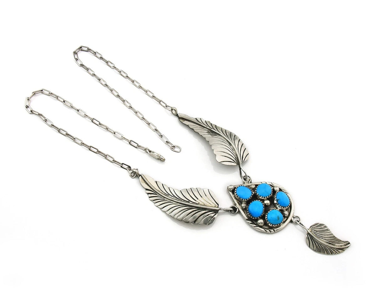 Navajo Necklace 925 Sterling Silver Natural Turquoise Signed M