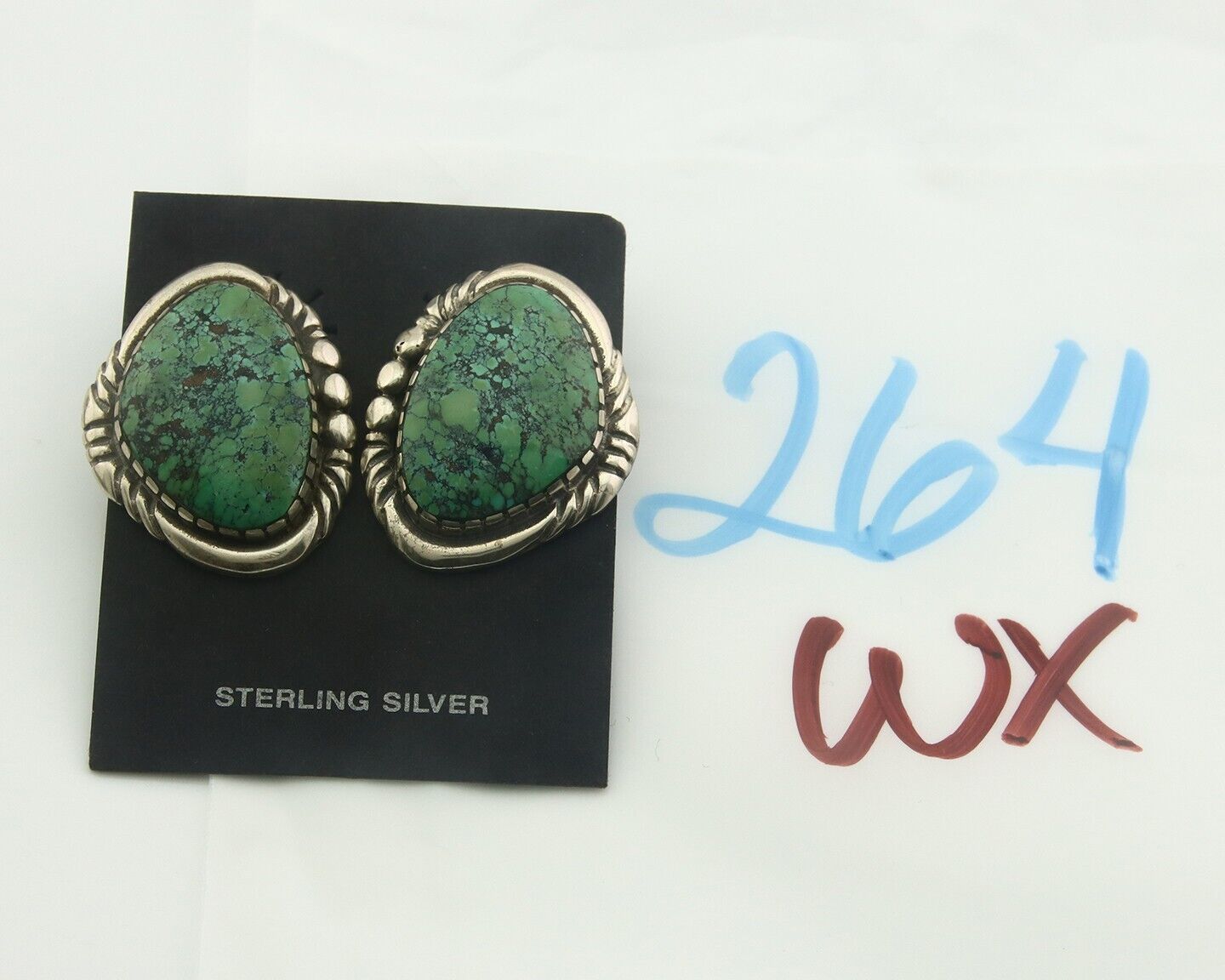 Navajo Earrings 925 Silver Natural Turquoise Artist Signed E Jackson C.80's