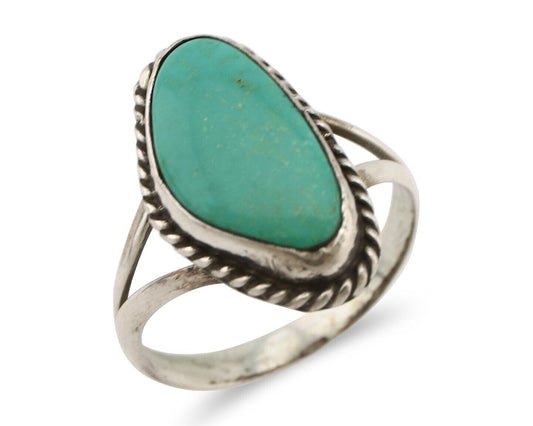 Navajo Ring 925 Silver Natural Turquoise Artist Signed Rabbit Stick C.80's