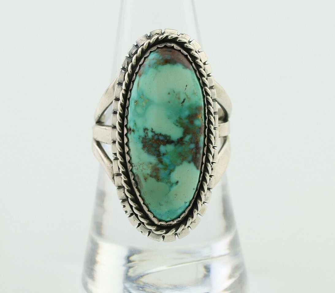 Navajo Handmade Ring 925 Silver Natural Turquoise Artist Signed TS C.80's