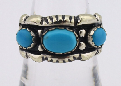 Navajo Ring 925 Silver Sleeping Beauty Turquoise Artist Signed MM C.80's