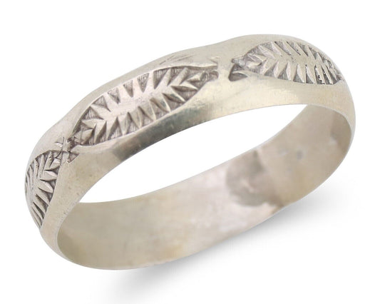 Navajo Hand Stamped Band 925 Silver 5.0 mm Signed Larry Chavez Size 8.5 C.80's