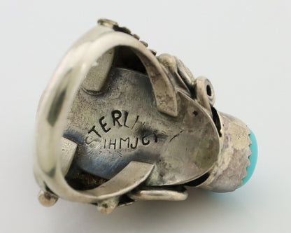 Navajo Handmade Ring 925 Silver Sleeping B Turquoise Artist Signed IHMJ C.80's
