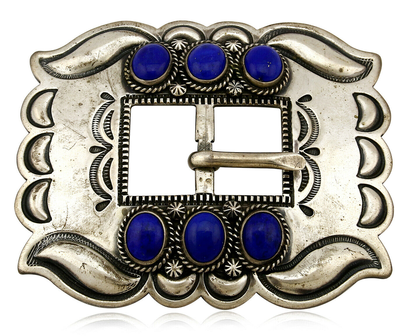 Navajo Belt Buckle .925 Silver Hand Stamped Artist Leonard Platero C.80's