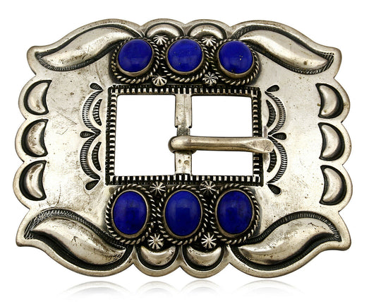Navajo Belt Buckle .925 Silver Hand Stamped Artist Leonard Platero C.80's