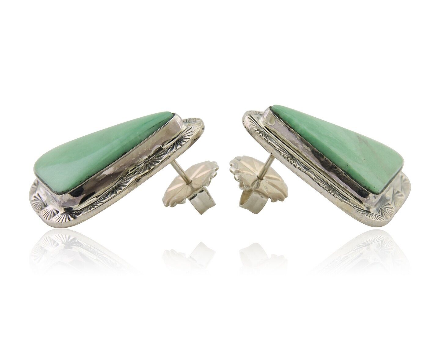 Navajo Earrings 925 Silver Green Turquoise Artist Signed CS C.80's