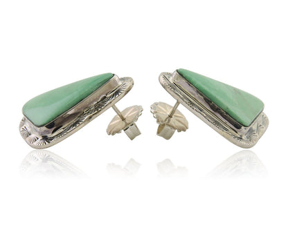 Navajo Earrings 925 Silver Green Turquoise Artist Signed CS C.80's