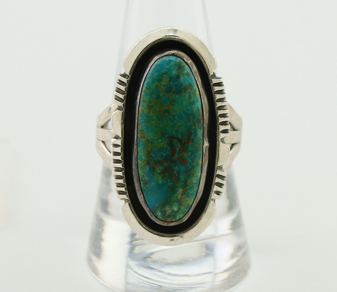 Navajo Ring 925 Silver Natural Kingman Turquoise Native American Artist C.80's