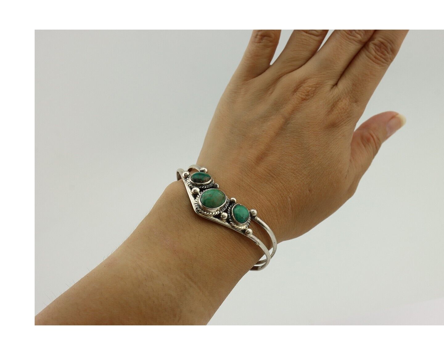 Navajo Bracelet 925 Silver Natural Green Turquoise Artist Signed MC C.80's