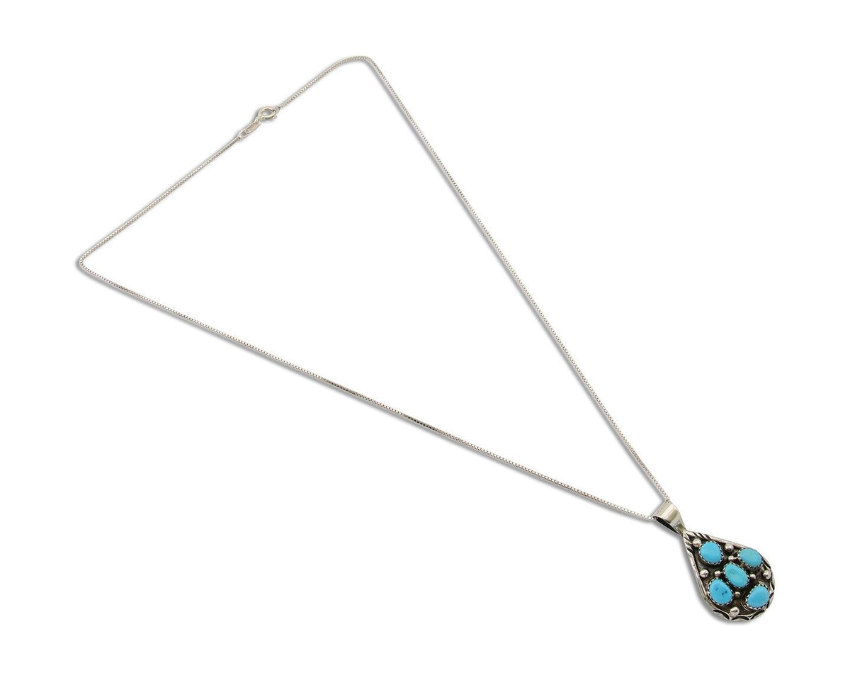 Navajo Necklace 925 Silver Natural Blue Turquoise Artist Signed MK C.80's