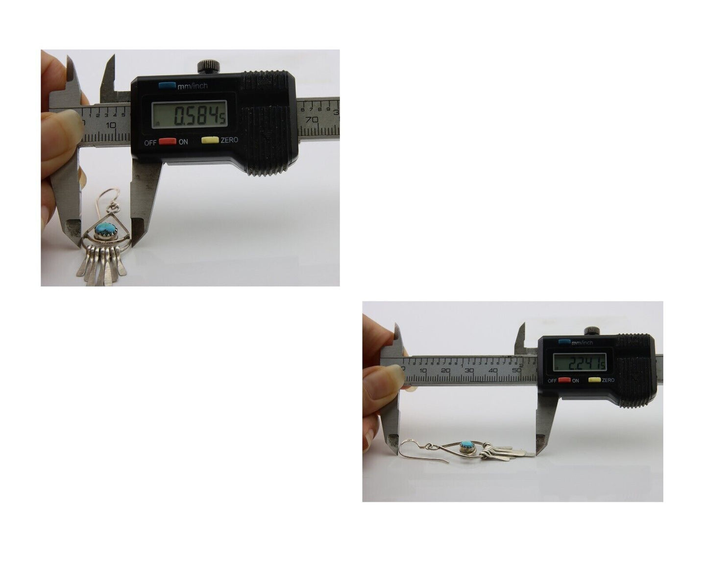 Navajo Dangle Earrings 925 Silver Natural Turquoise Artist Signed JB C.80's