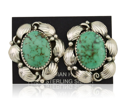 Navajo Earrings 925 Silver Green Turquoise Native Artist C.80's