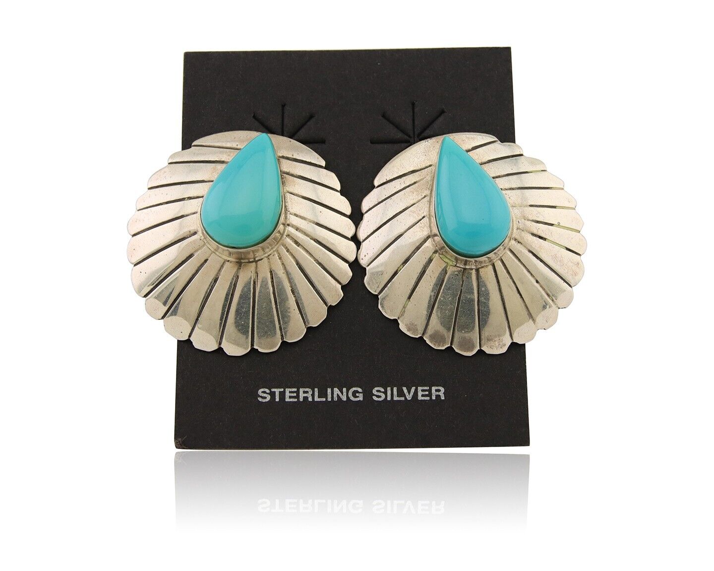 Navajo Earrings 925 Silver Natural Blue Native American Artist C.80's