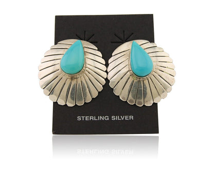 Navajo Earrings 925 Silver Natural Blue Native American Artist C.80's