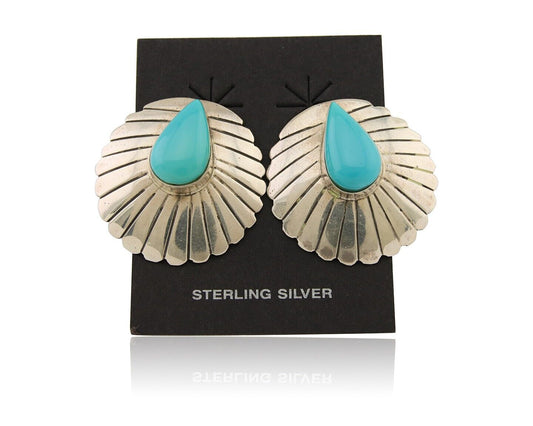 Navajo Earrings 925 Silver Natural Blue Native American Artist C.80's