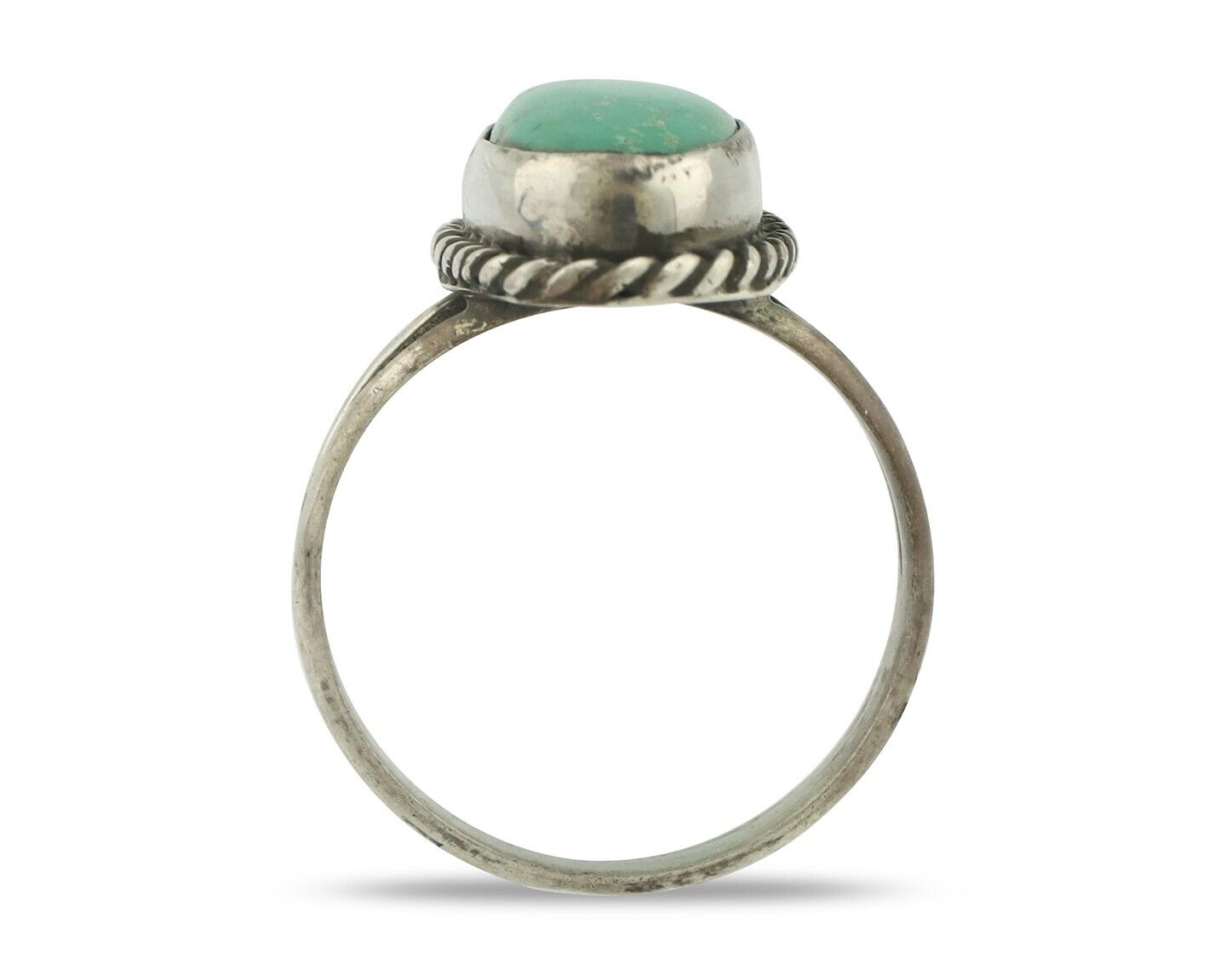 Navajo Ring 925 Silver Natural Green Turquoise Native American Signed C.80's