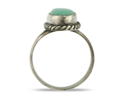 Navajo Ring 925 Silver Natural Green Turquoise Native American Signed C.80's