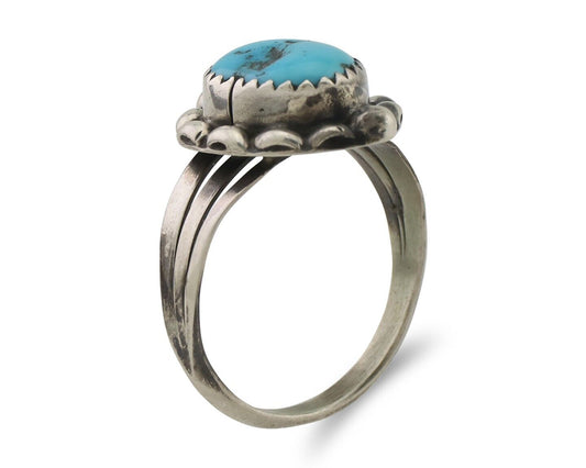 Navajo Ring 925 Silver Sleeping Beauty Turquoise Artist Signed SC C.80's
