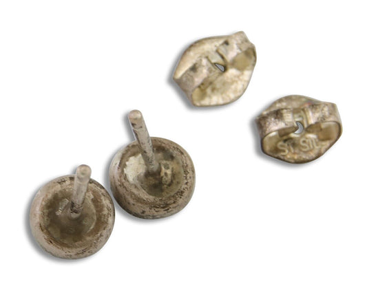 Navajo Earrings 925 Silver Inlaid Natural Onyx & Coral Native Artist C.80's