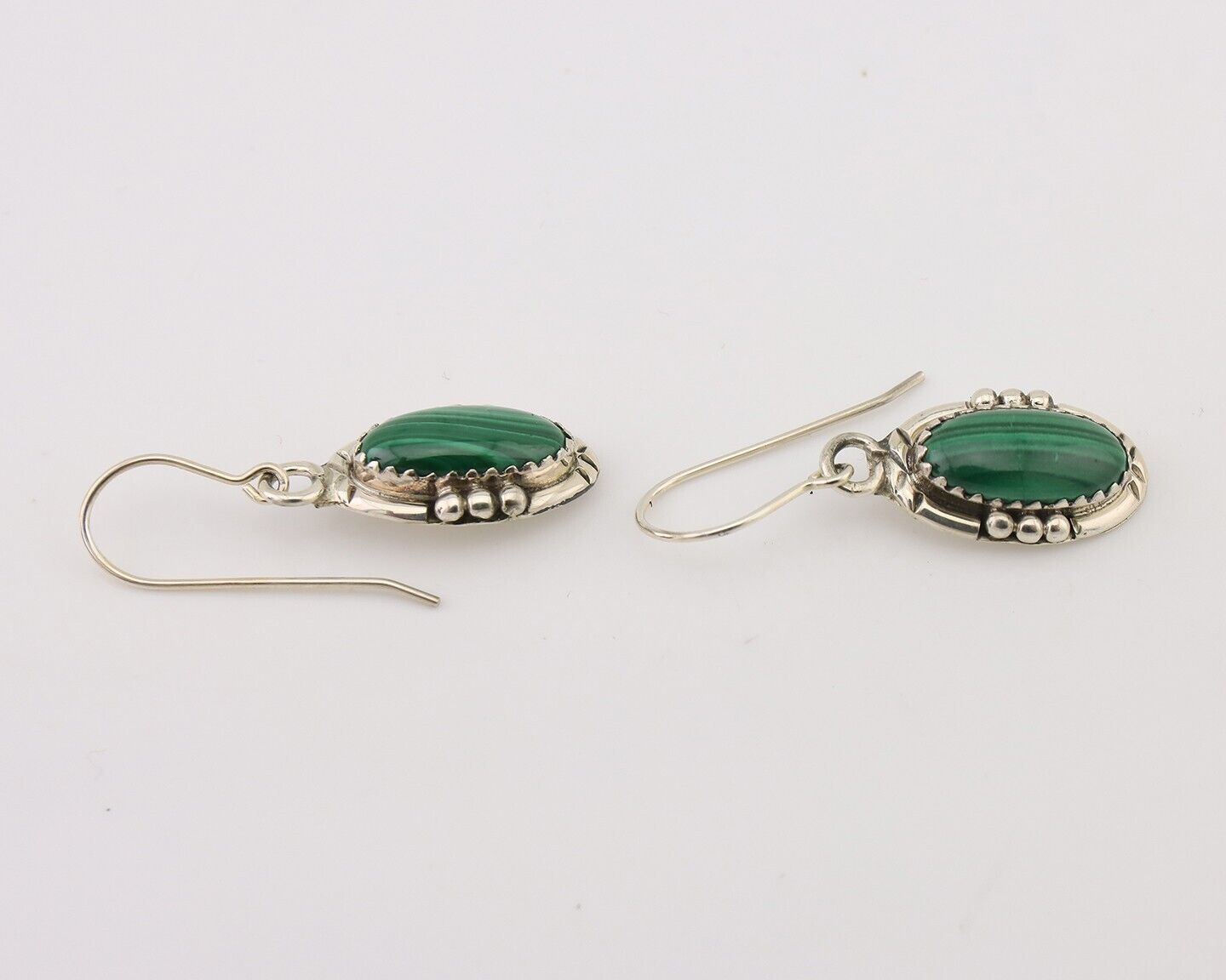 Navajo Earrings 925 Silver Natural Malachite Native American Artist C.80's
