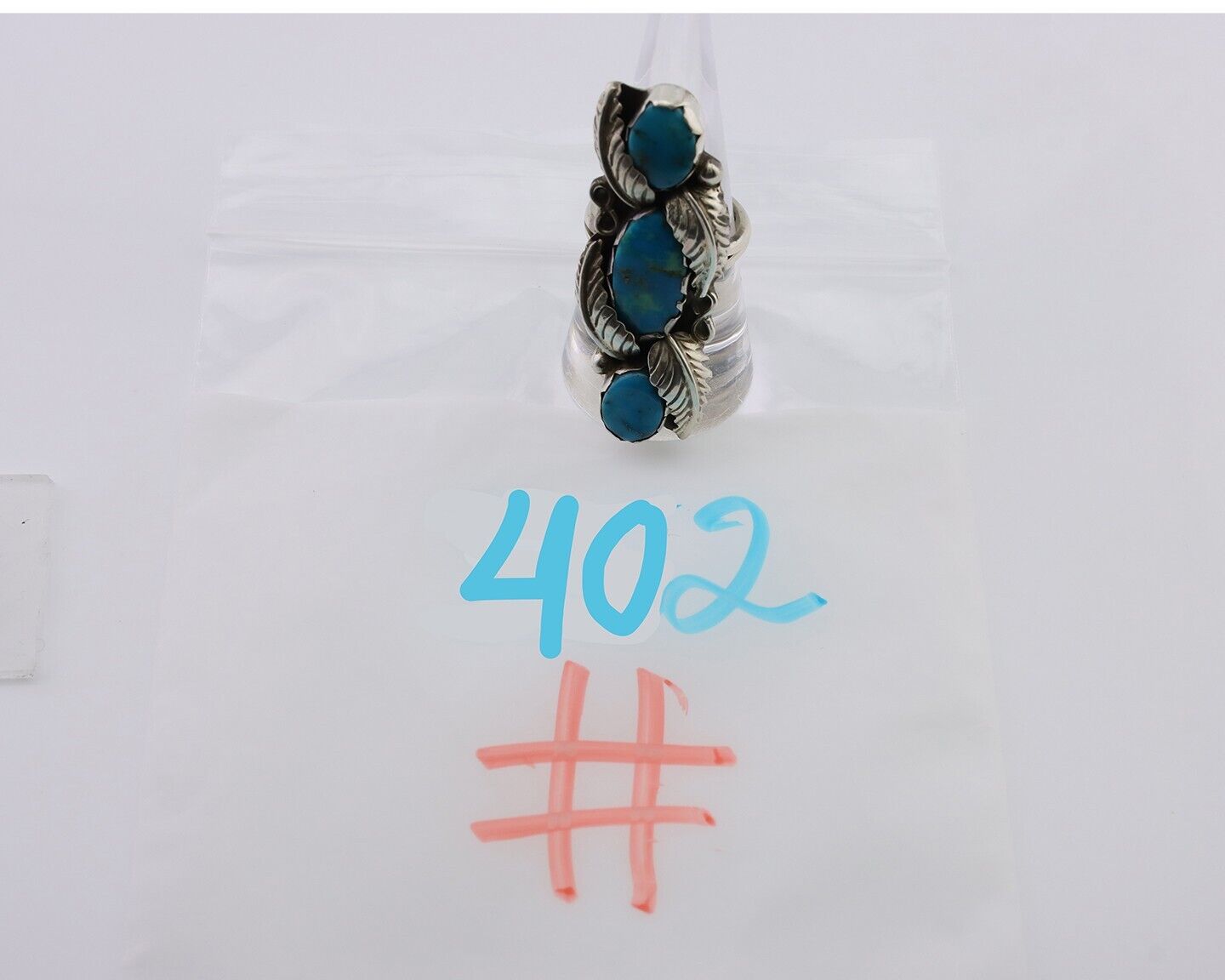 Navajo Ring 925 Silver Kingman Turquoise Native American Artist C.80's