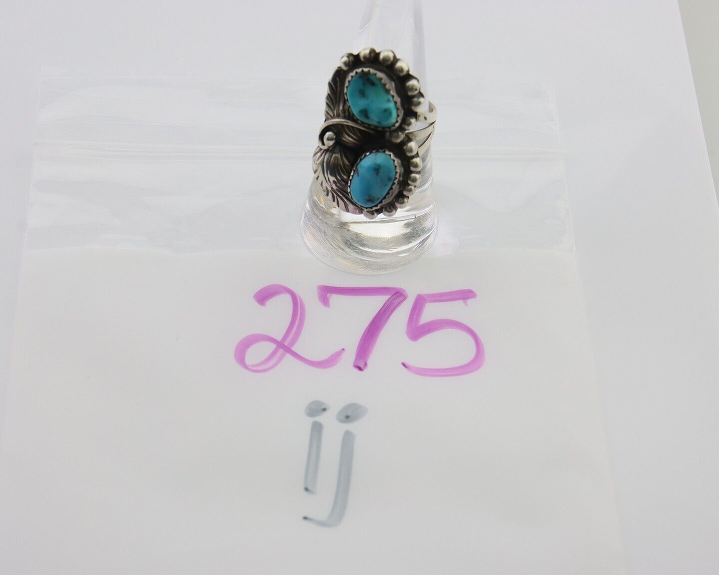 Navajo Ring 925 Silver Natural Turquoise Artist Signed LR C.80's Size 8.0
