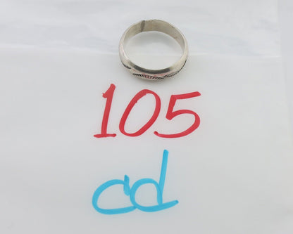 Navajo Hand Stamped Band 925 Silver 6.0 mm Signed Larry Chavez Size 10.5 C.80's