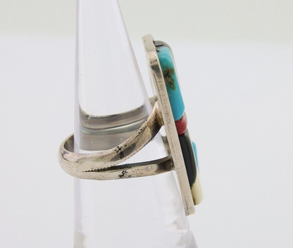 Navajo Ring 925 Silver Inlaid Natural Gemstone Signed WP Size 5.25