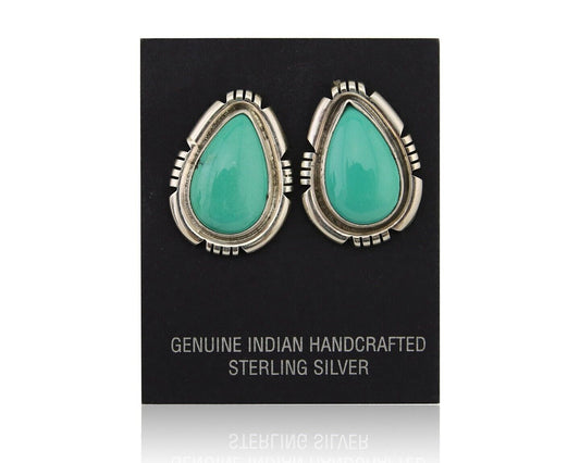 Navajo Earrings 925 Silver Green Turquoise Artist Signed Benjamin Piaso Jr C.80s