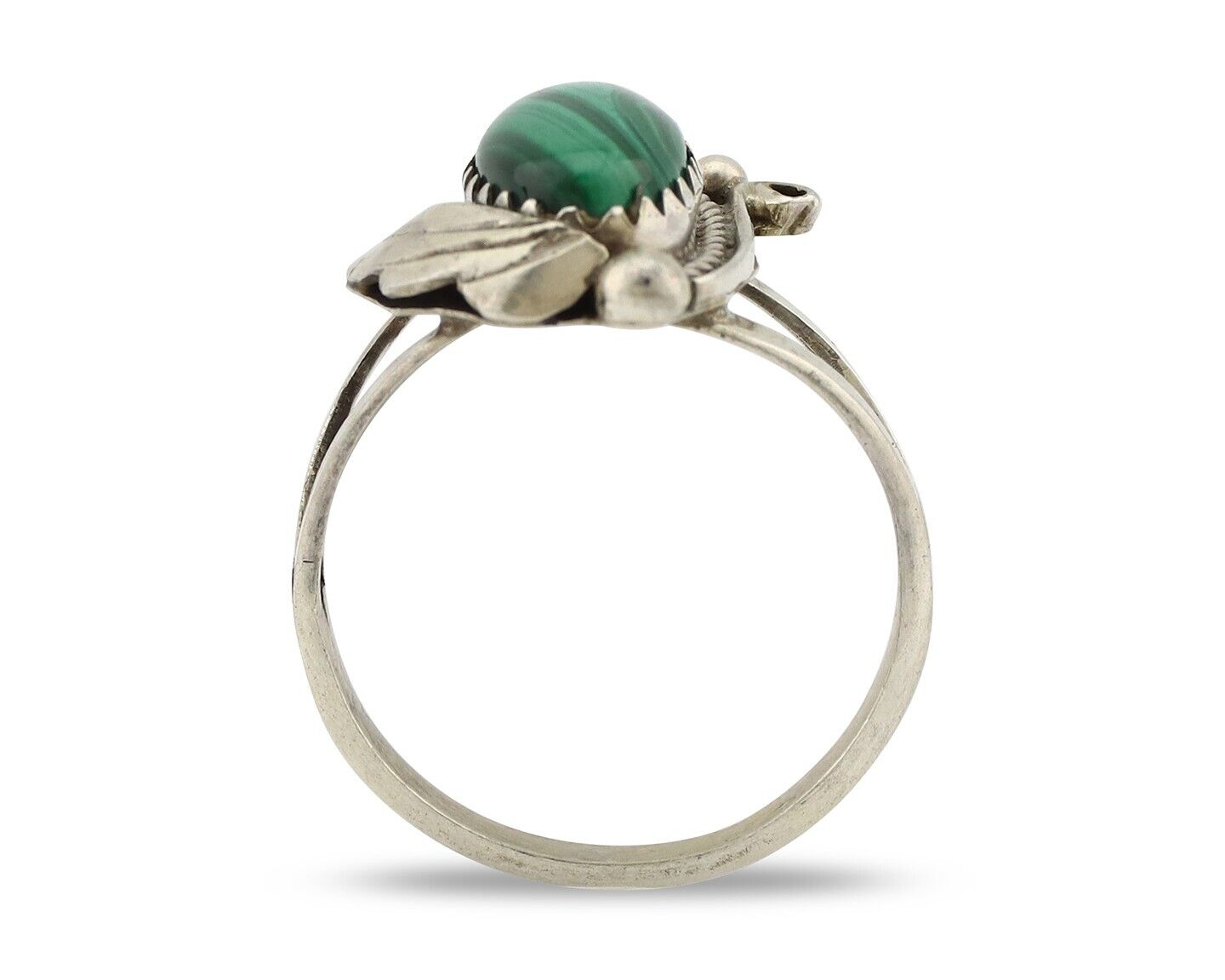Navajo Ring 925 Silver Natural Malachite Artist Signed Justin Morris C.80's